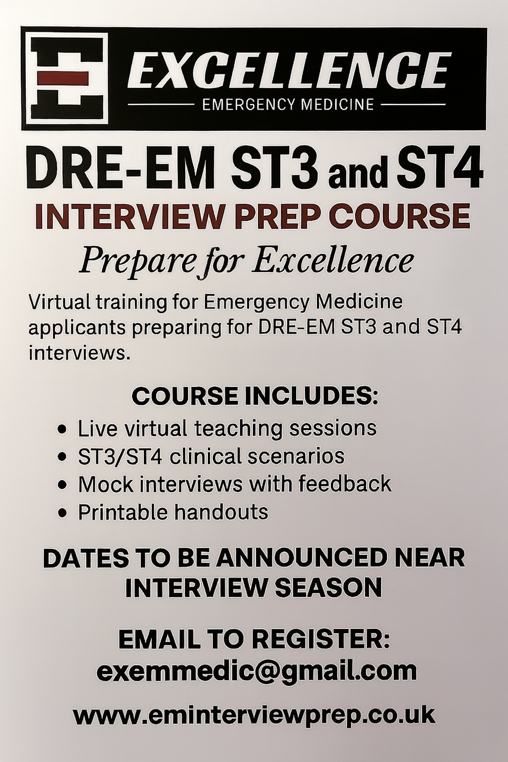 DRE-EM ST3 and ST4 Interview Support Flyer